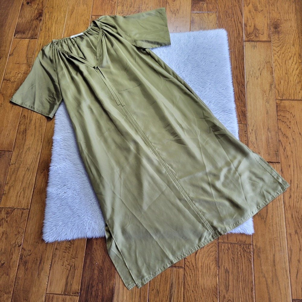 6397 Anthropologie Silk Maxi Kaftan Dress Women's XS Green Pockets